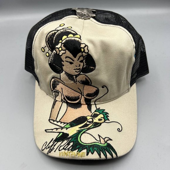 Cliff Raven Other - Vintage Cliff Raven Hat Brown Ed Hardy Japanese tattoo Snap back Trucker Cap 90s